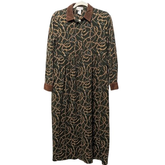 VINTAGE Jones New York Horsebit Chain Print Maxi Dress S - Picture 2 of 8